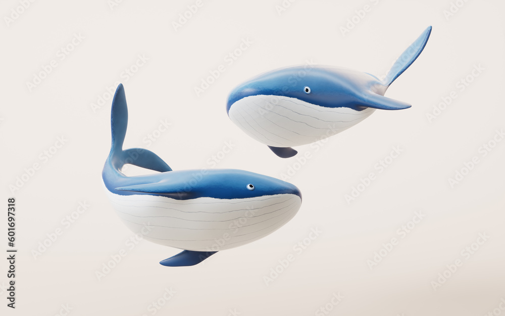 Whale with cartoon style, 3d rendering.