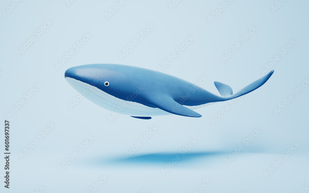 Whale with cartoon style, 3d rendering.