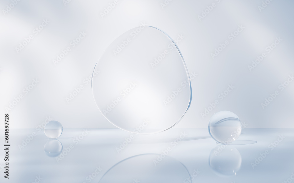 Transparent glass geometry background, 3d rendering.