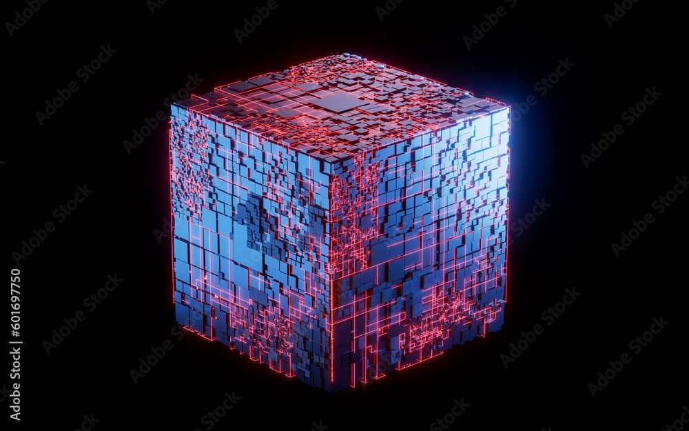 Abstract technology cube construction, 3d rendering.