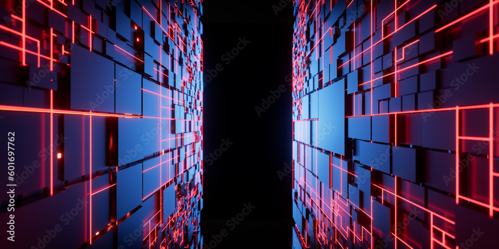 Technology cube cyberspace background, 3d rendering.