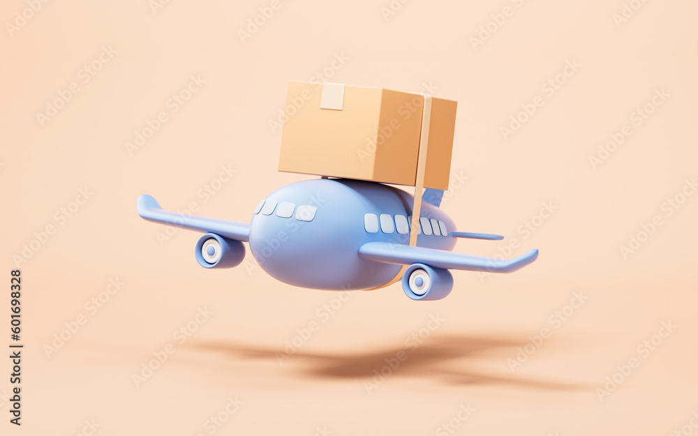 Plane and transportation with cartoon style, 3d rendering.