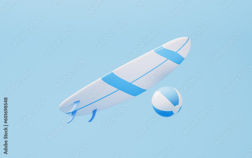 Surfboard with cartoon style, 3d rendering.