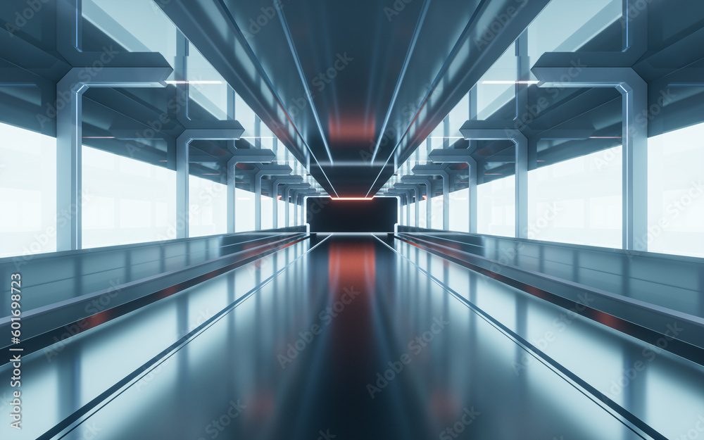 Dark tunnel with technology structure, 3d rendering.