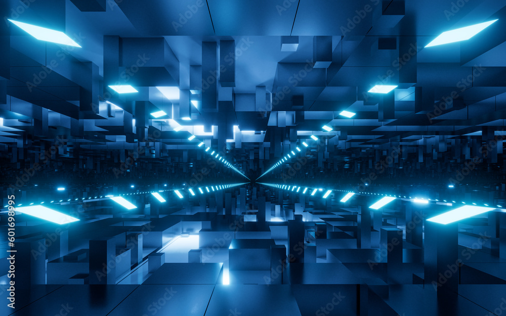 Digital cubes with cyberspace background, 3d rendering.