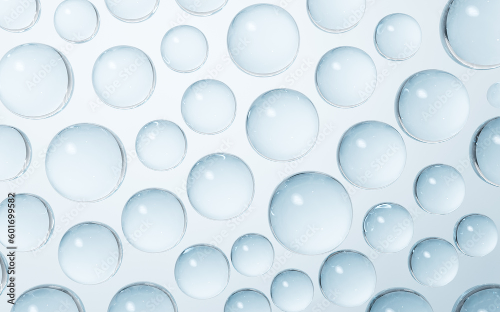 Transparent glass bubbles background, 3d rendering.