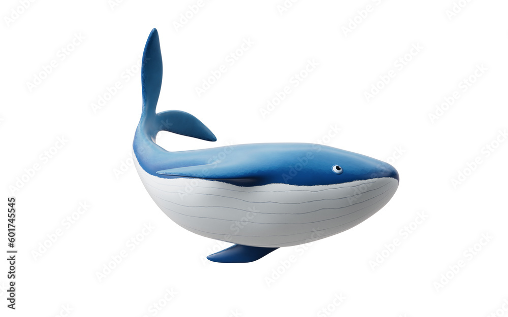 Whale with cartoon style, 3d rendering.