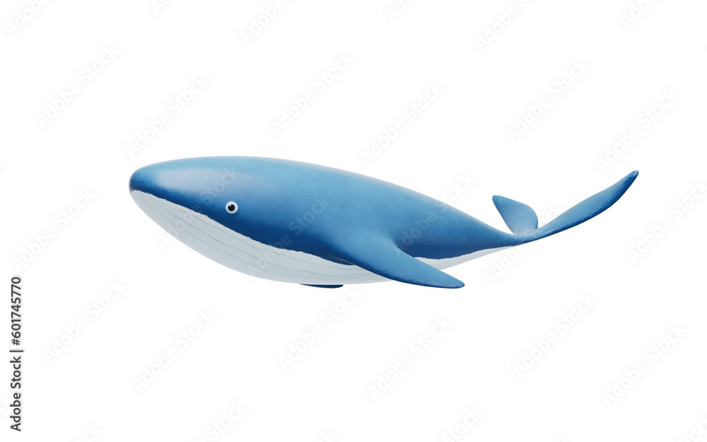 Whale with cartoon style, 3d rendering.