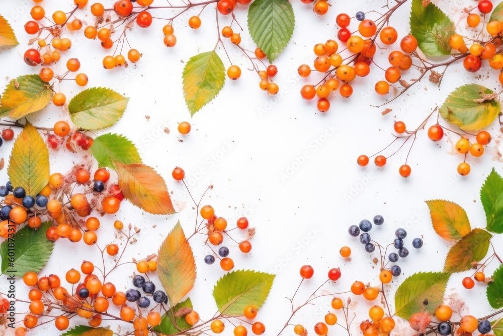 fresh berries and leaves on a clean white background Generative AI