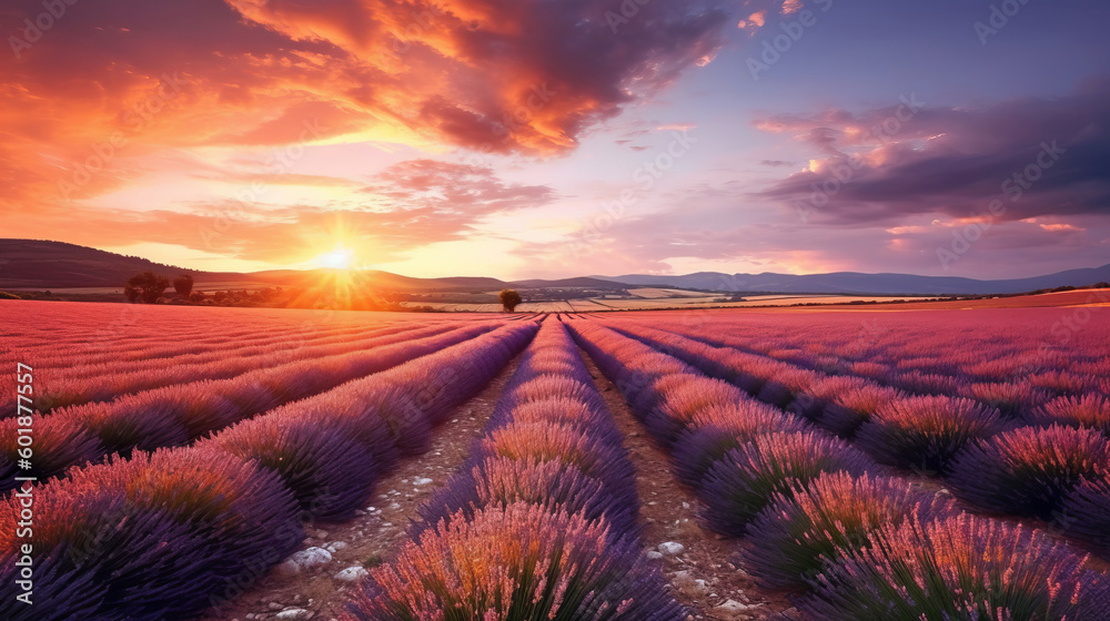 Lavender field. Illustration AI Generative.