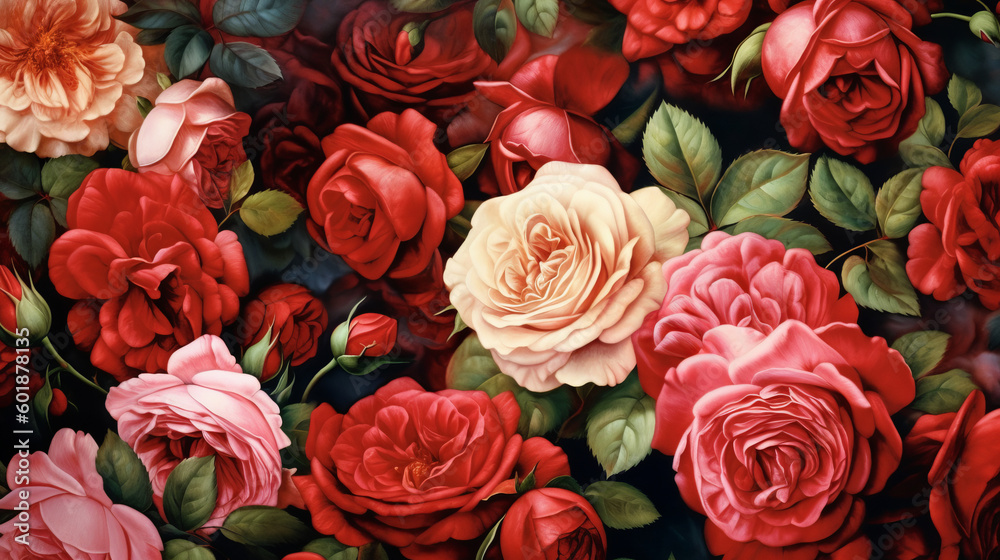 Rose flower background. Illustration AI Generative.