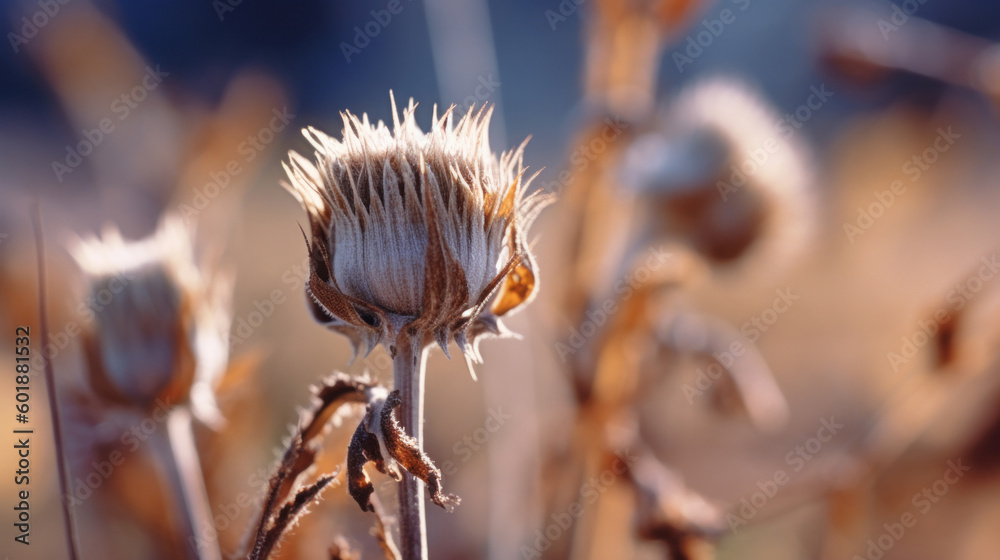 Dried thistle blossom. Illustration AI Generative.