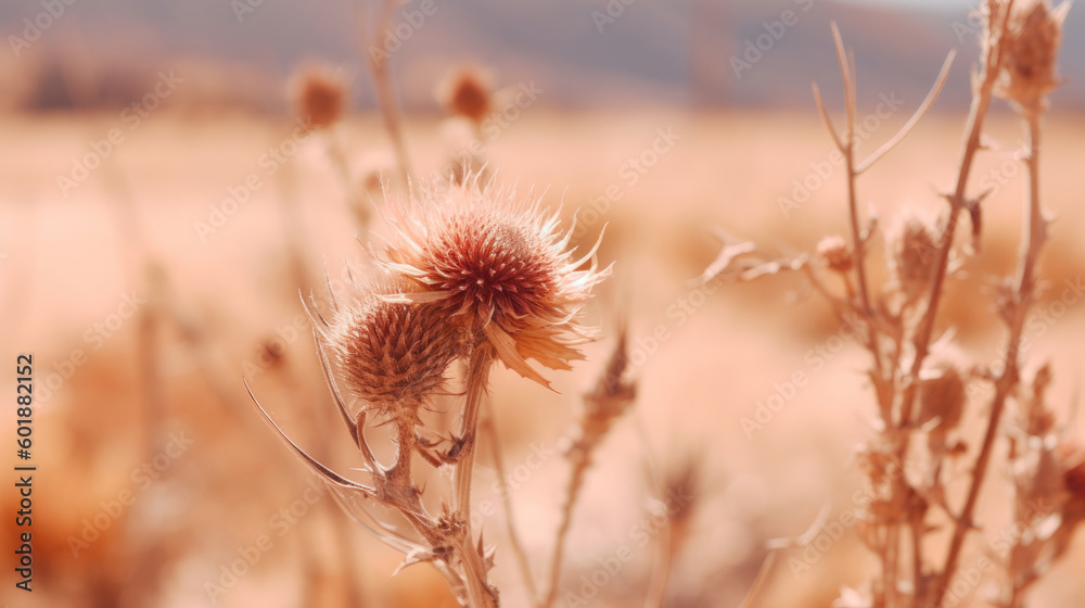 Dried thistle blossom. Illustration AI Generative.