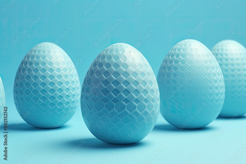 row of white golf balls on a blue background Generative AI