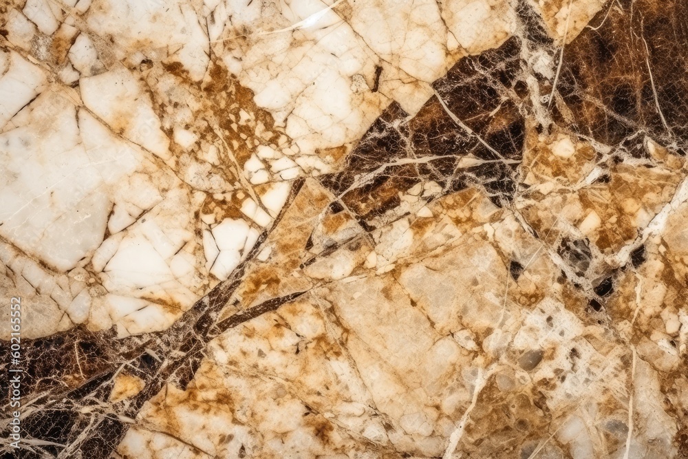 detailed close-up view of a marble texture with striking brown and white hues Generative AI