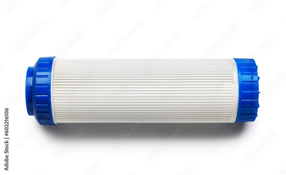 New water filter cartridge on grey background