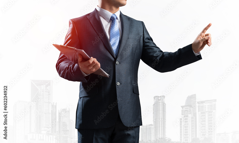 Front view of man in business suit and tie