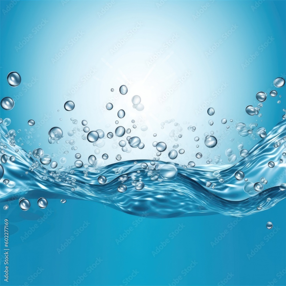 Water wave with oxygen bubbles in the underwater clear liquid flowing up to the water surface,Genera