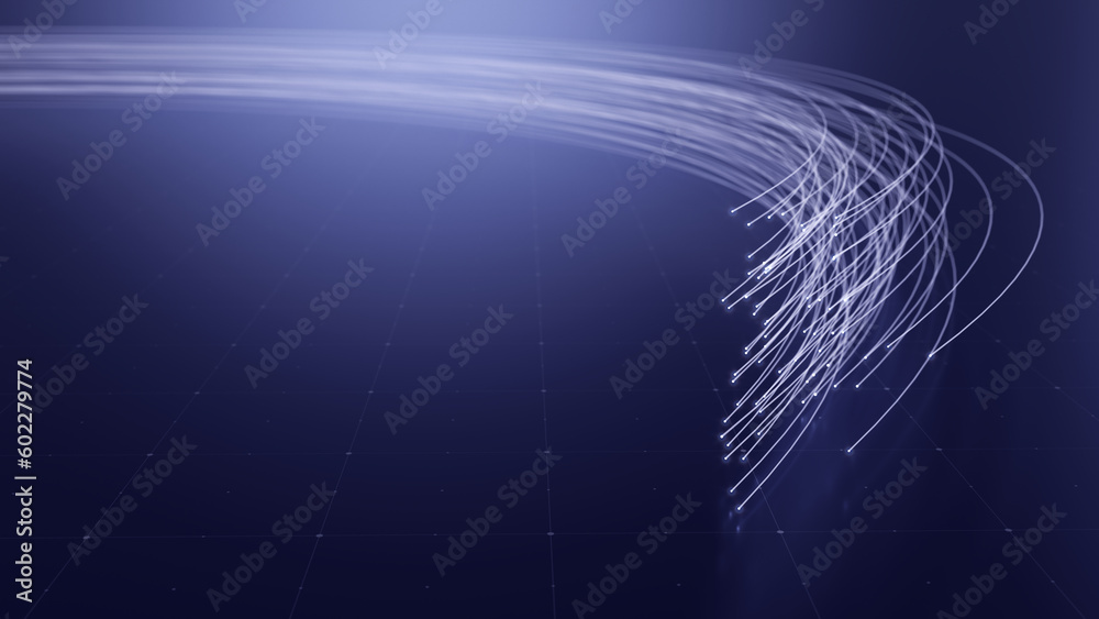 Optical fiber, digital communication concept. 3d rendering