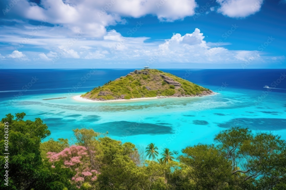 solitary island surrounded by the vast ocean Generative AI