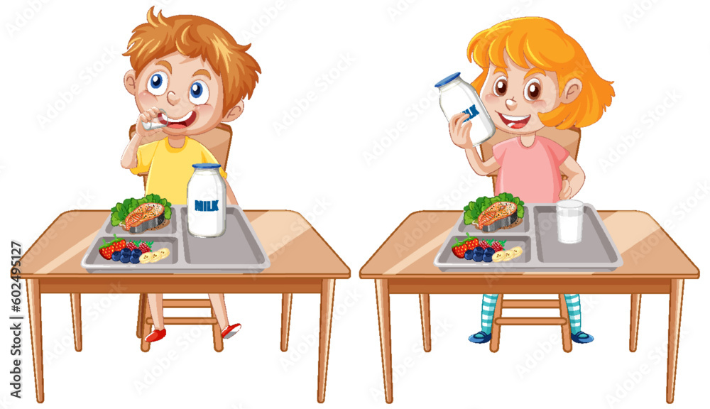 Two Kids Enjoying Meal