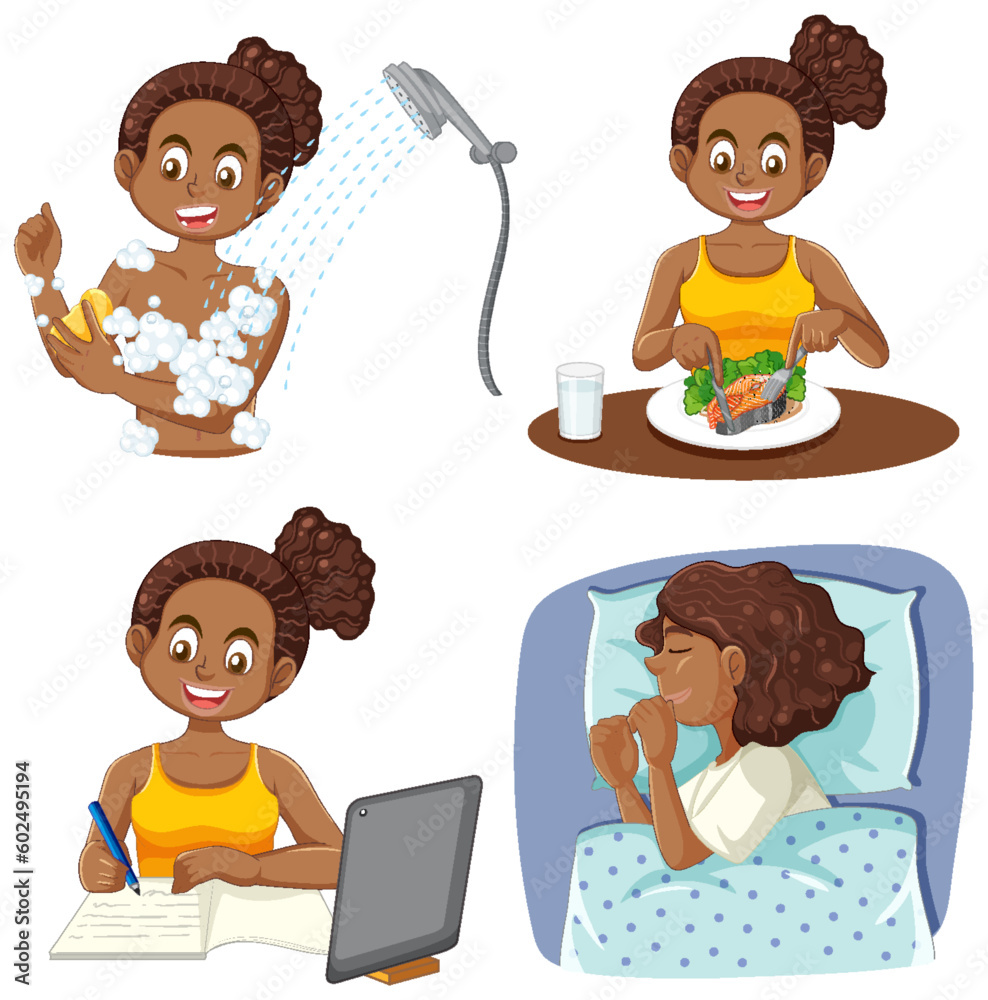 African American Girl Doing Different Activities