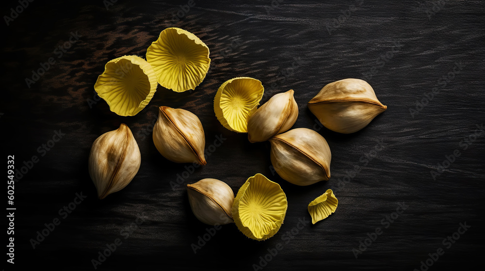 Ginkgo nuts on dark background. Generative AI