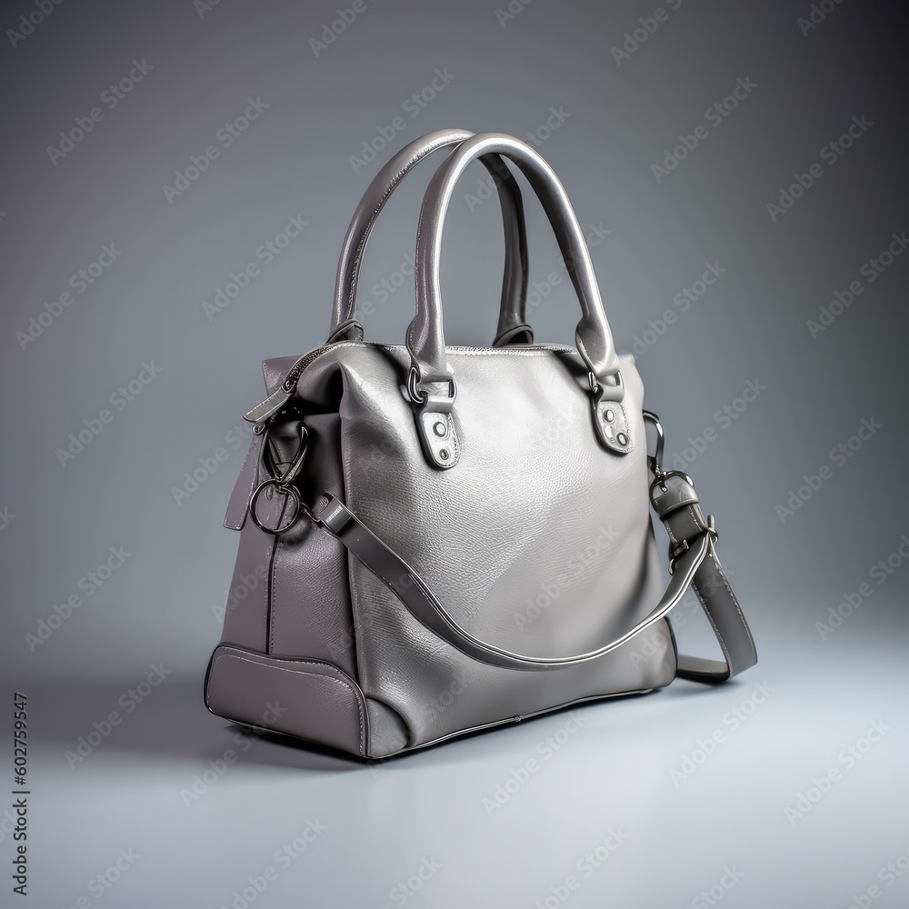 Womens bag of grey color, genuine leather,AI generated.