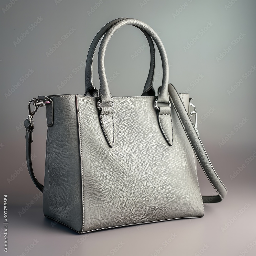 Gray color women handbag isolated on gray background ,AI generated.