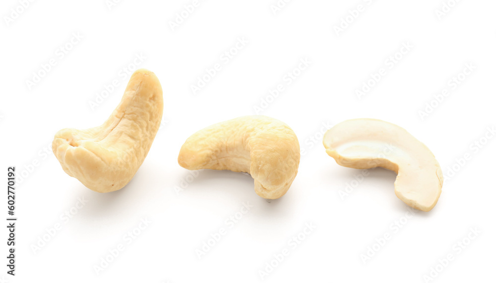 Tasty cashew nuts isolated on white background