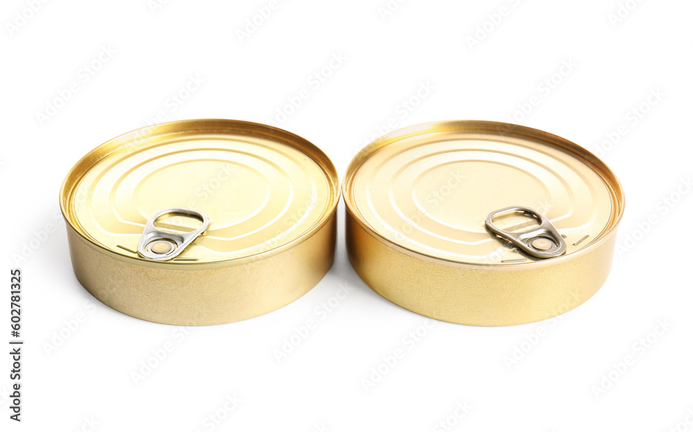 Canned fish on white background