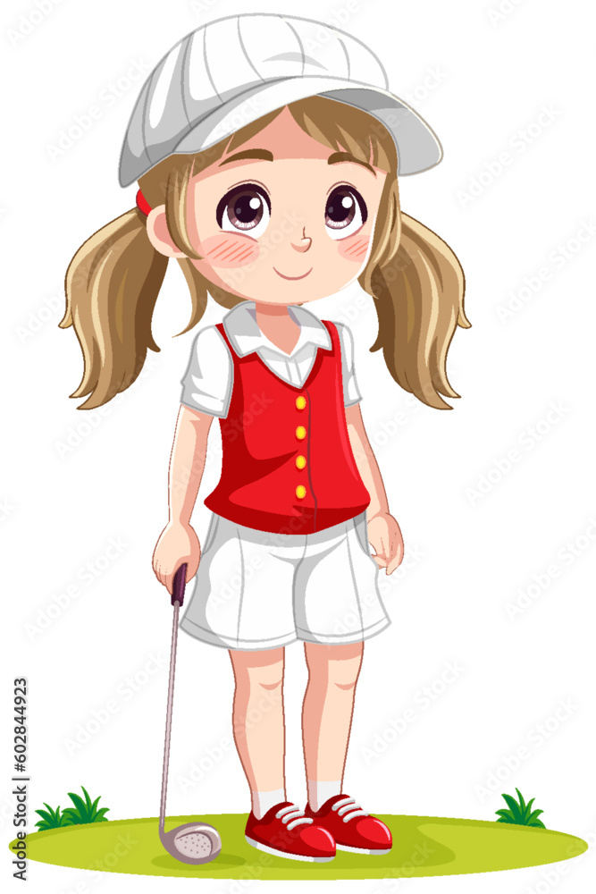 Little Cute Girl in Golf Outfit