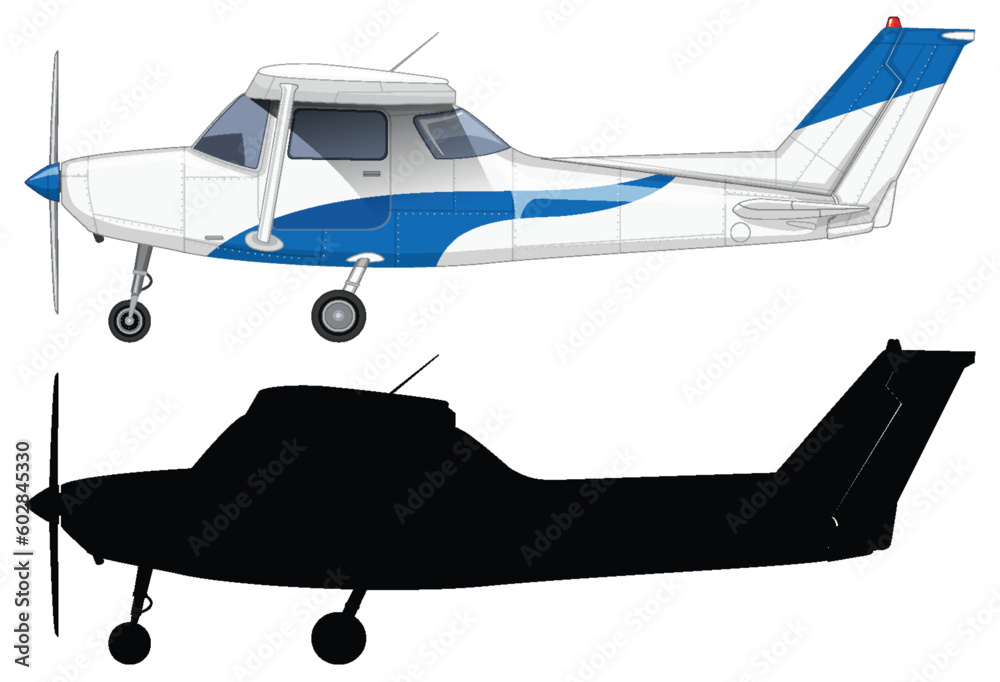 Light Aircraft with Silhouette Vector Design