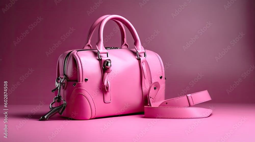 Pink bag,Female pink leather handbag,AI generated.