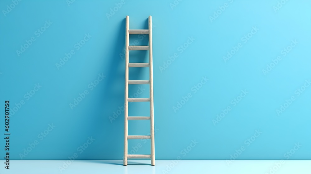 Concept of achieving success, featuring stairs against an isolated background, minimalist style. The