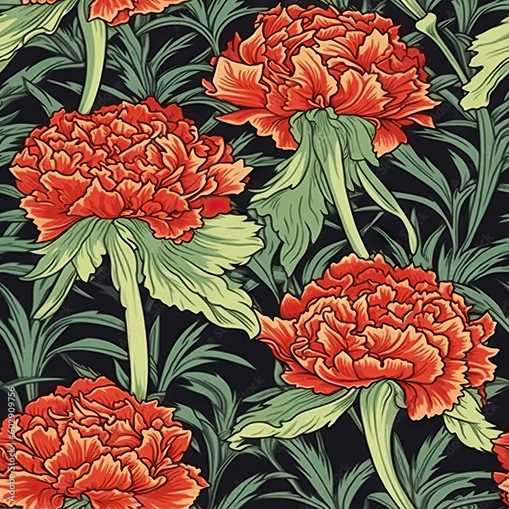 Carnation flower seamless pattern. Floral seamless background. Generative AI