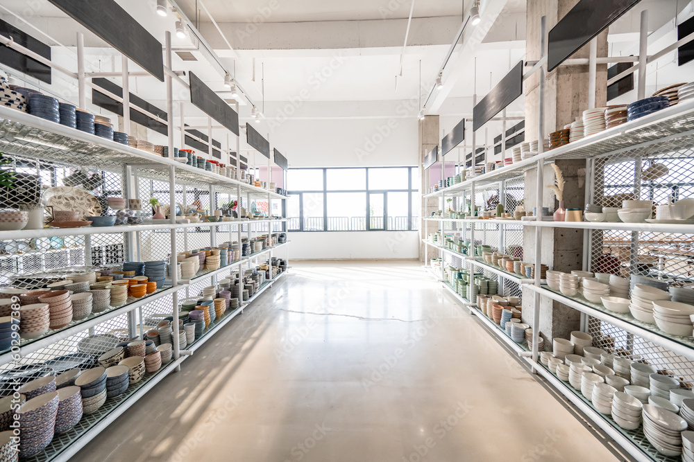 Ceramic tableware for daily use on warehouse shelves