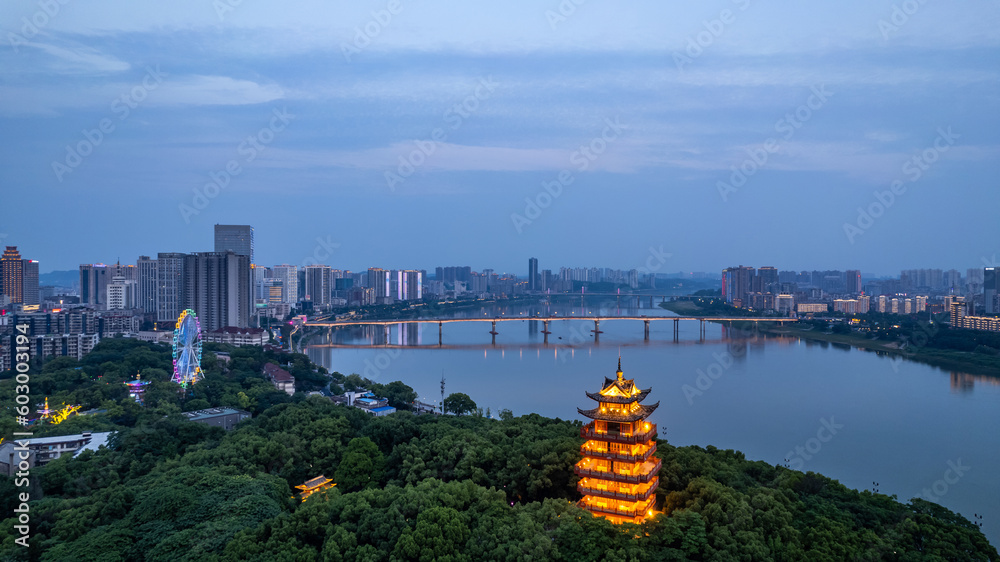 Light show on both banks of the Xiangjiang River in Zhuzhou, China