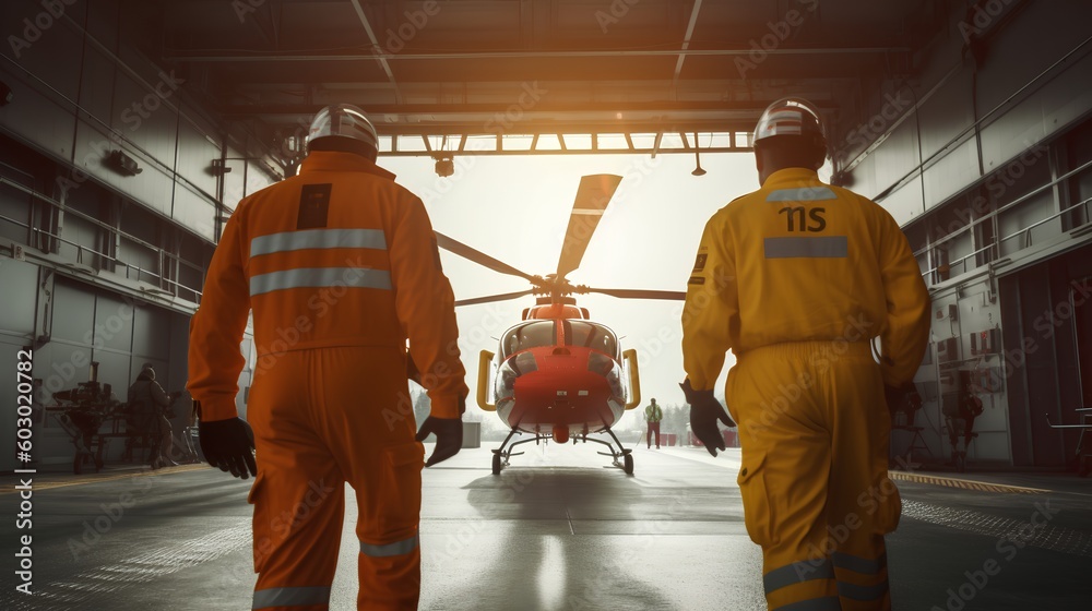 Air ambulance, a helicopter and the dedicated medical crew. This scene represents the critical role 