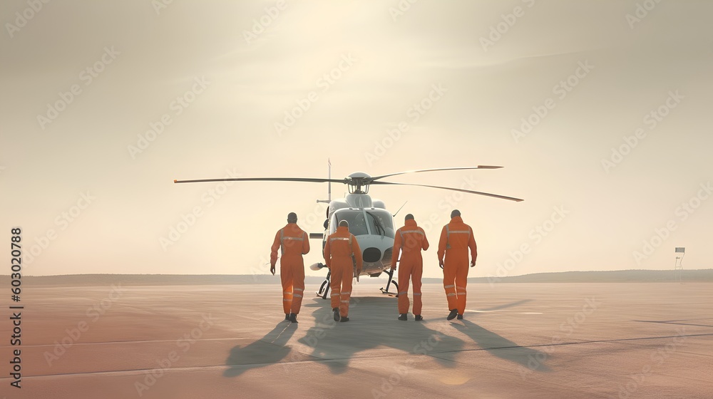 Air ambulance, a helicopter and the dedicated medical crew. This scene represents the critical role 