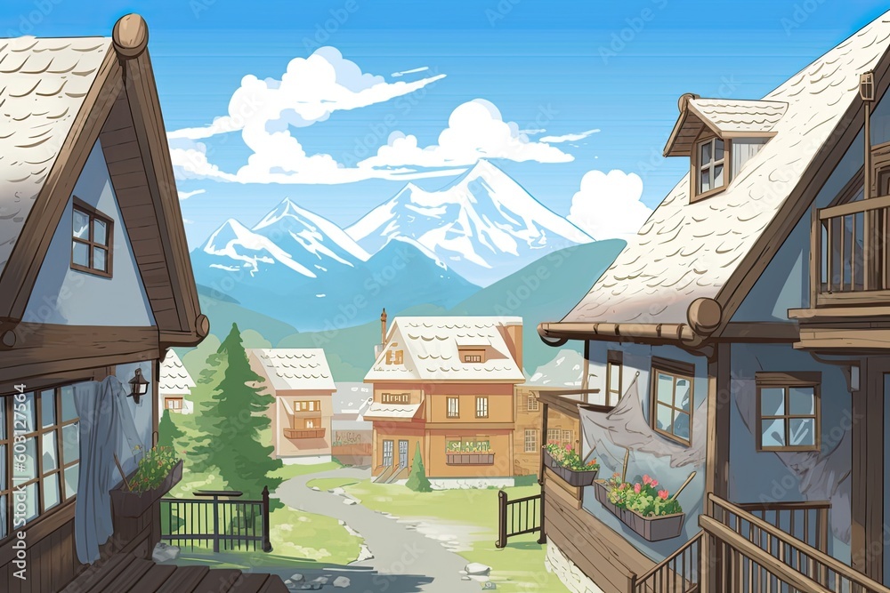 picturesque village nestled in the mountains Generative AI