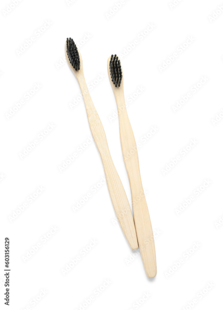 Bamboo toothbrushes isolated on white background