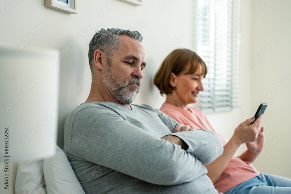 Phone addiction, Caucasian wife doesnt pay attention to her husband.