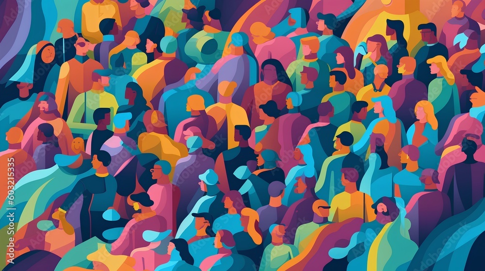 Stylized illustration of an abstract crowd, symbolizing diversity and inclusion in society. Importan