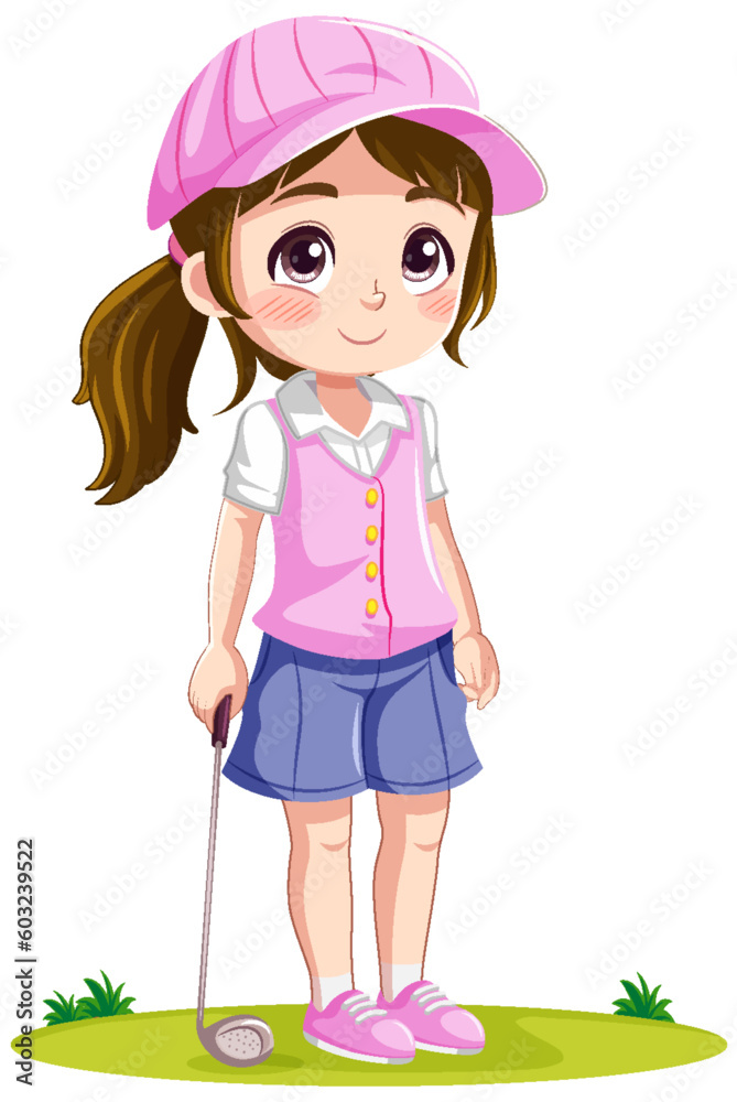 Little Cute Girl in Golf Outfit