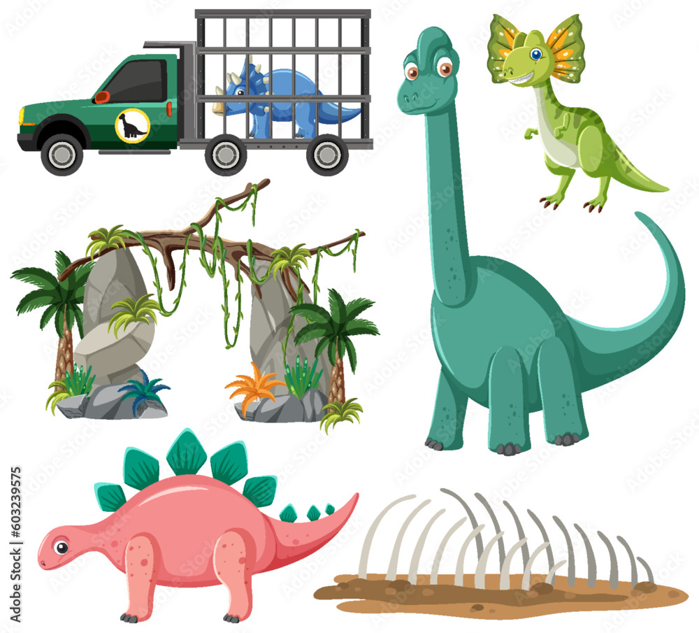 Dinosaurs and Natural Elements Vector Collection