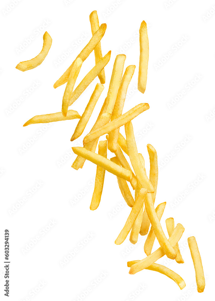 French fries splashing isolated