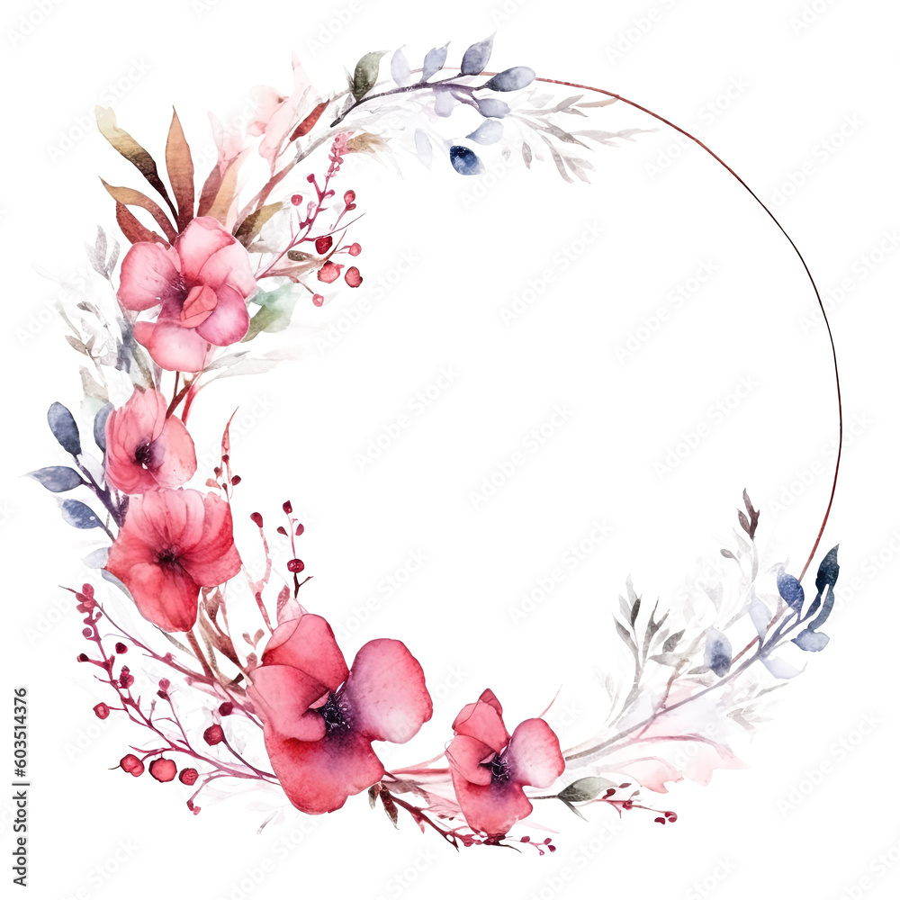 Watercolor floral wreath. Illustration AI Generative