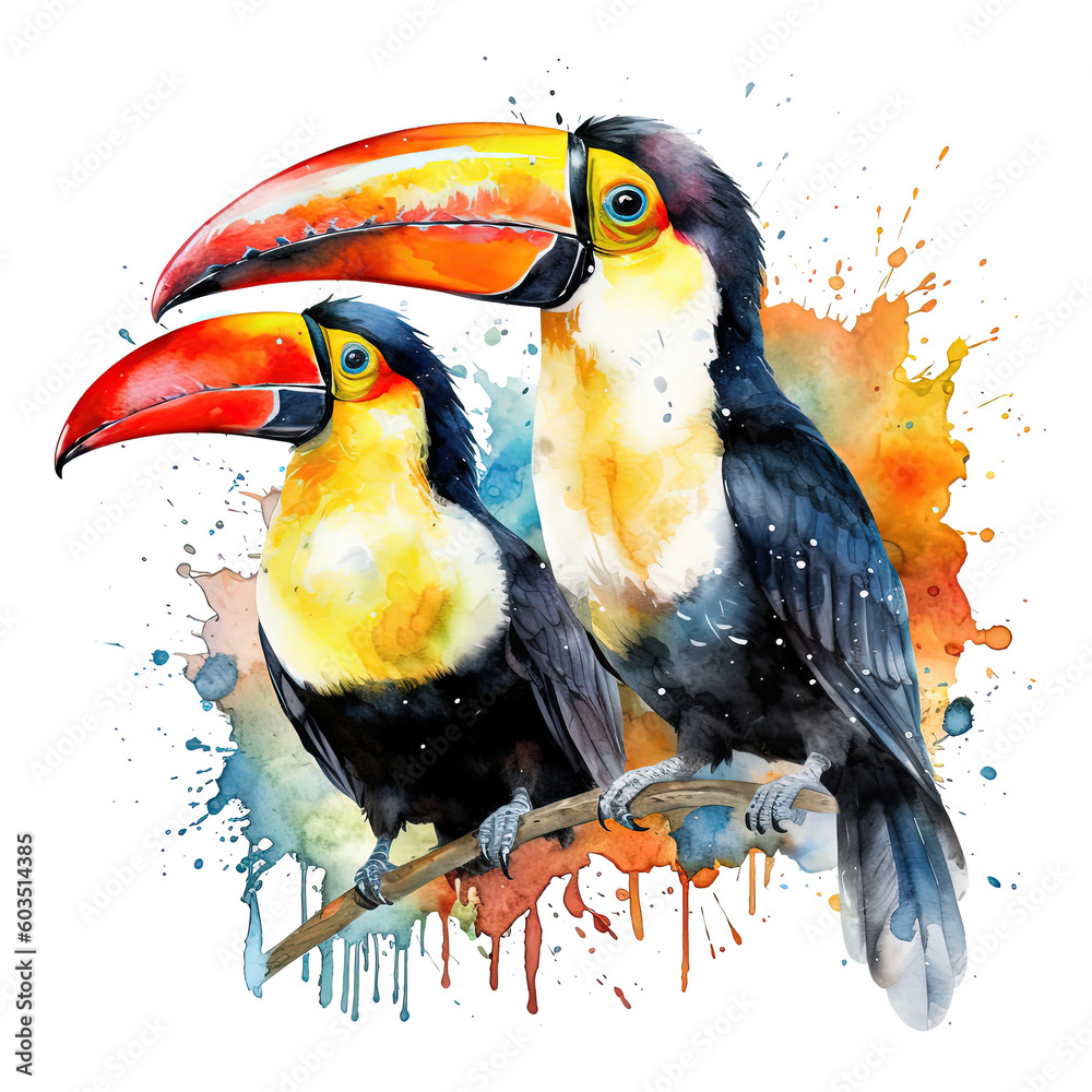 Watercolor toucan, Illustration AI Generative.