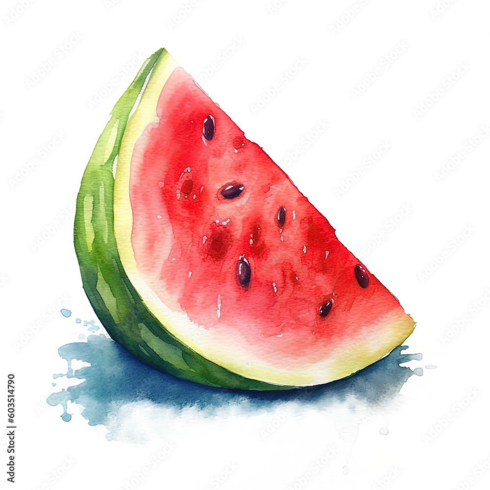 Watercolor watermelon isolated. Illustration AI Generative.